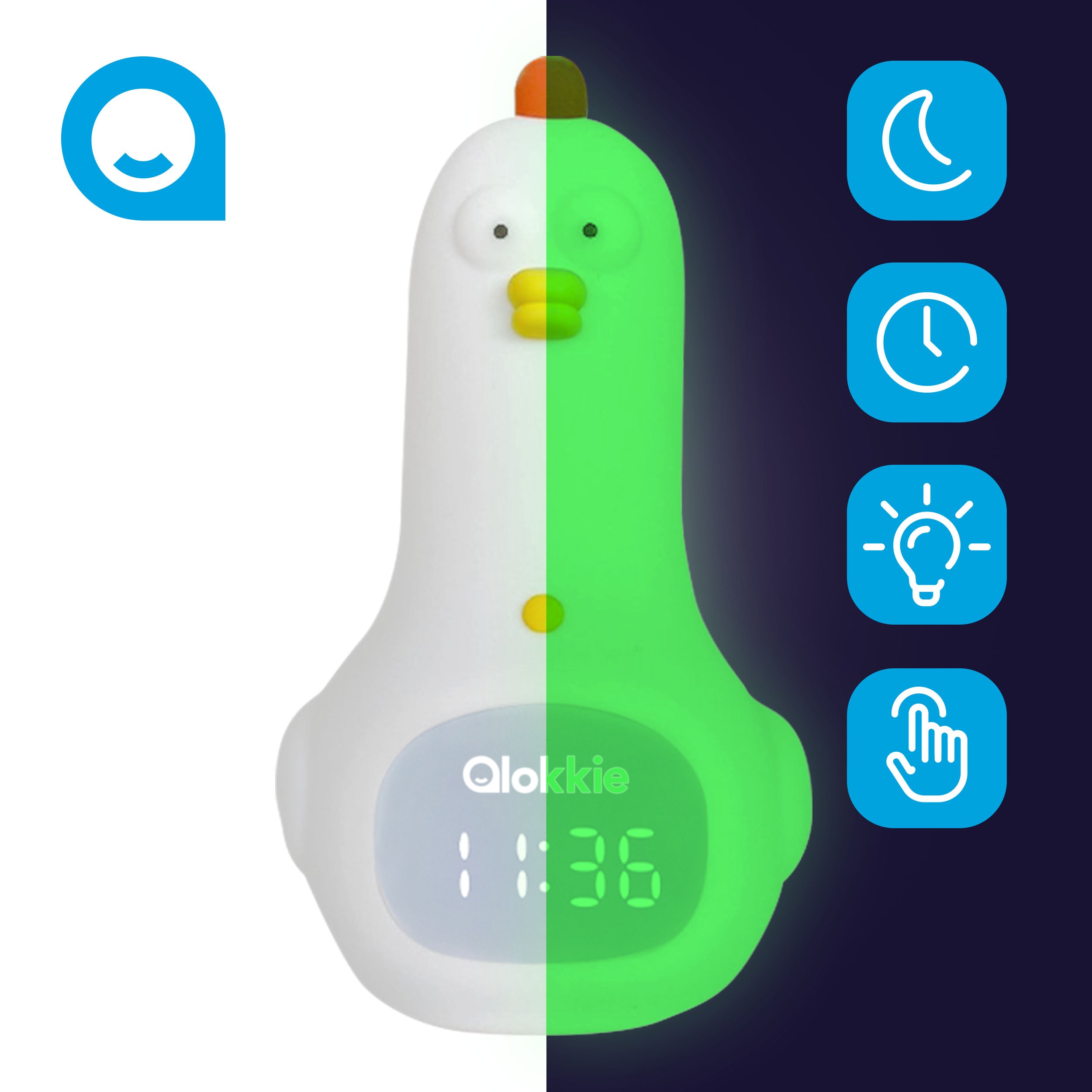 Bella de kip - Slaaptrainer voor kinderen - Kinderwekker met Nachtlamp en Wekker - Wit