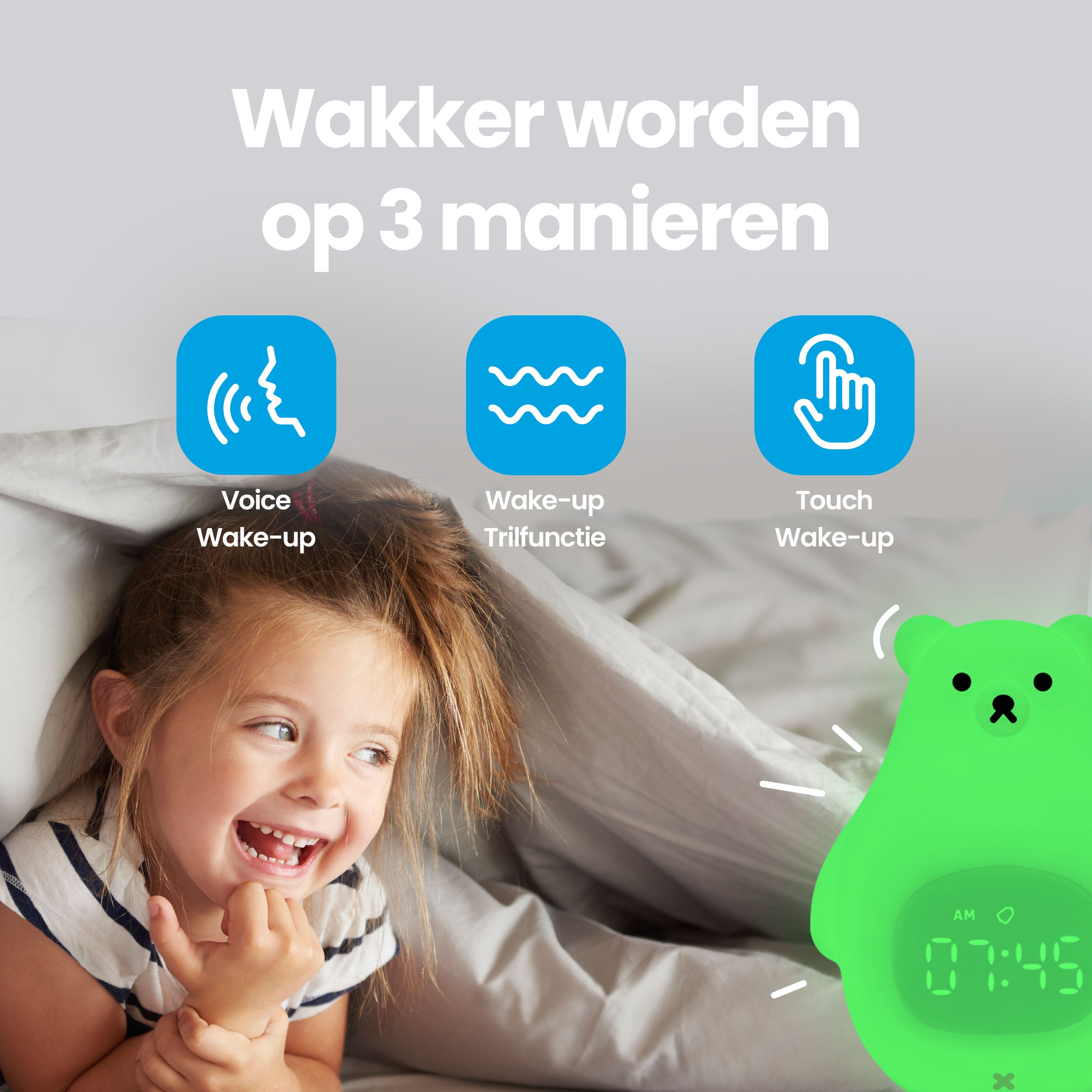 Luna de beer - Slaaptrainer voor kinderen - Kinderwekker met Nachtlamp en Wekker - Wit