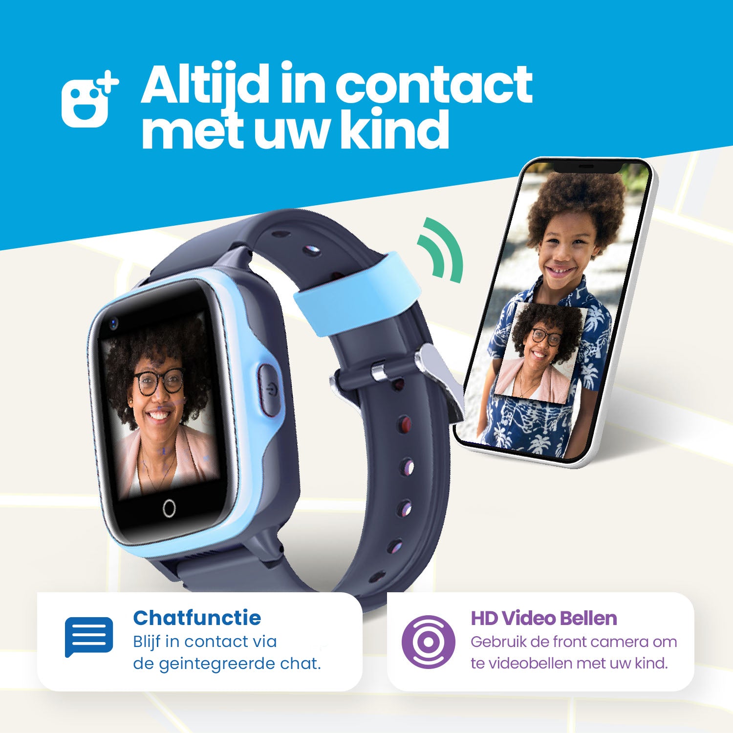 Qlokkie GPS Horloge Kind - Kiddo 15 - Zwart