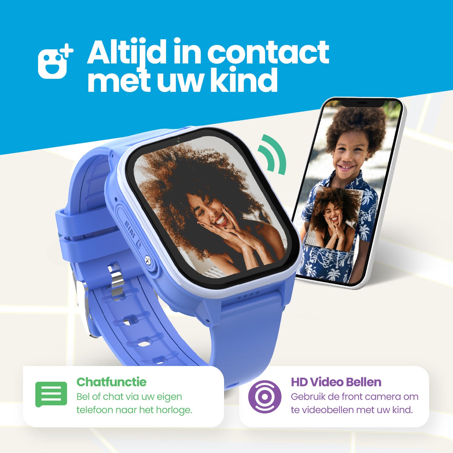 Qlokkie GPS Horloge Kind - Kiddo 23 - Whatsapp - Zwart