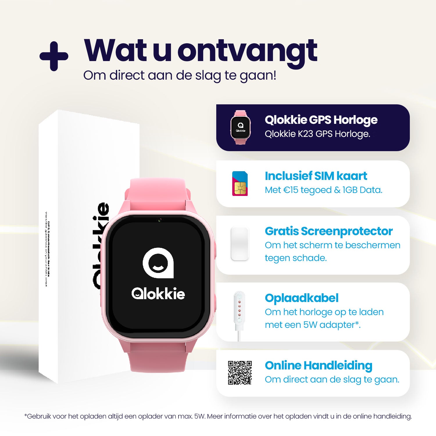 Qlokkie GPS Horloge Kind - Kiddo 23 - Whatsapp - Roze