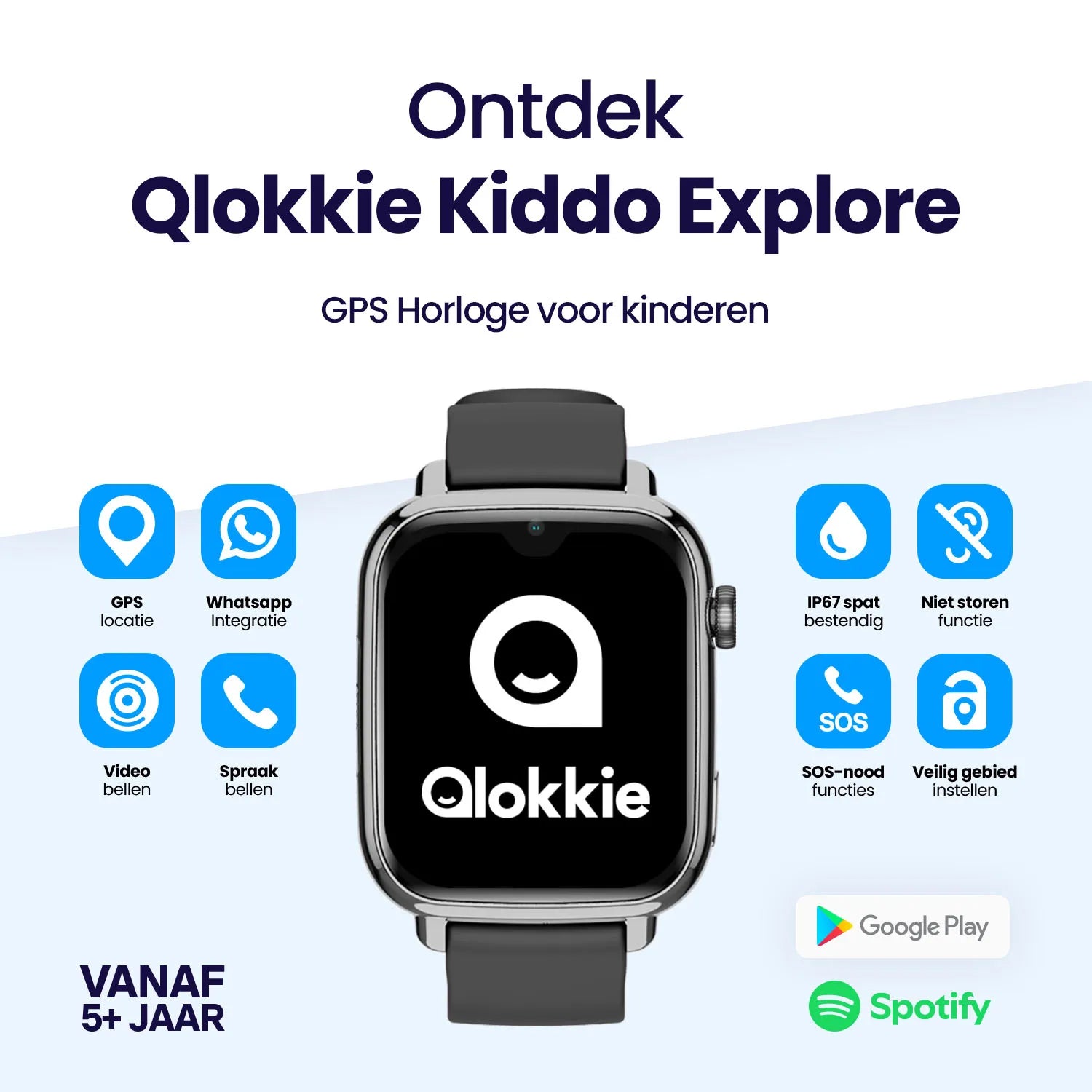 Qlokkie GPS Horloge Voor Kinderen - Kiddo Explore - Whatsapp - Zwart