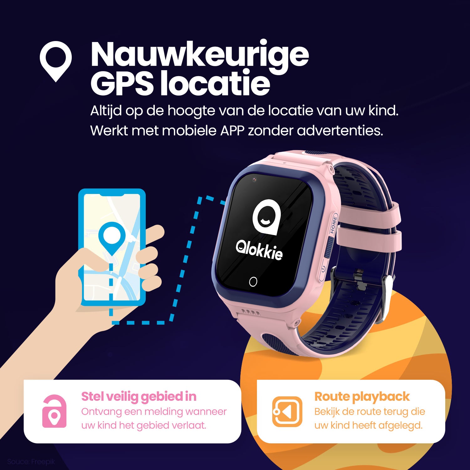 Qlokkie GPS Horloge Kind - Kiddo GO - Zwart