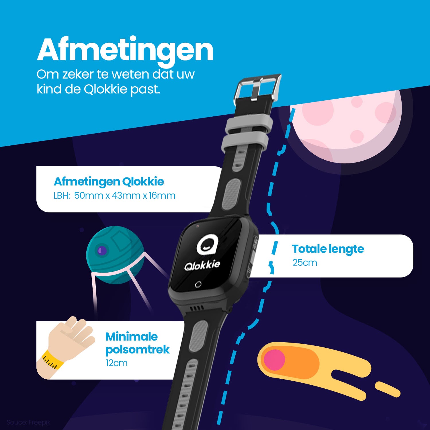 Qlokkie GPS Horloge Kind - Kiddo GO - Blauw