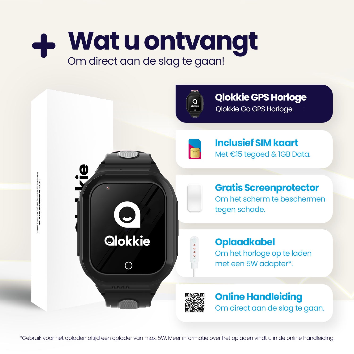 Qlokkie GPS Horloge Kind - Kiddo GO - Zwart