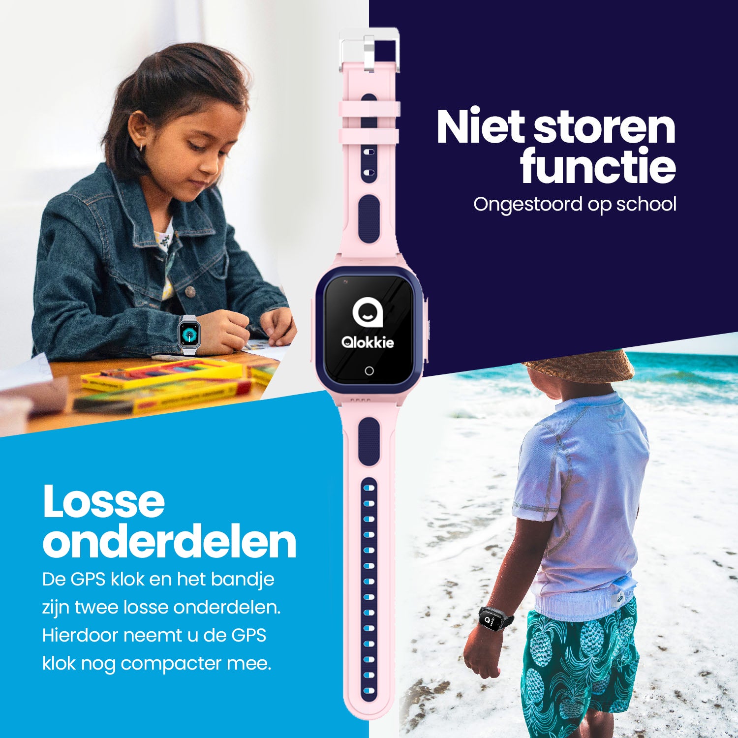 Qlokkie GPS Horloge Kind - Kiddo GO - Roze