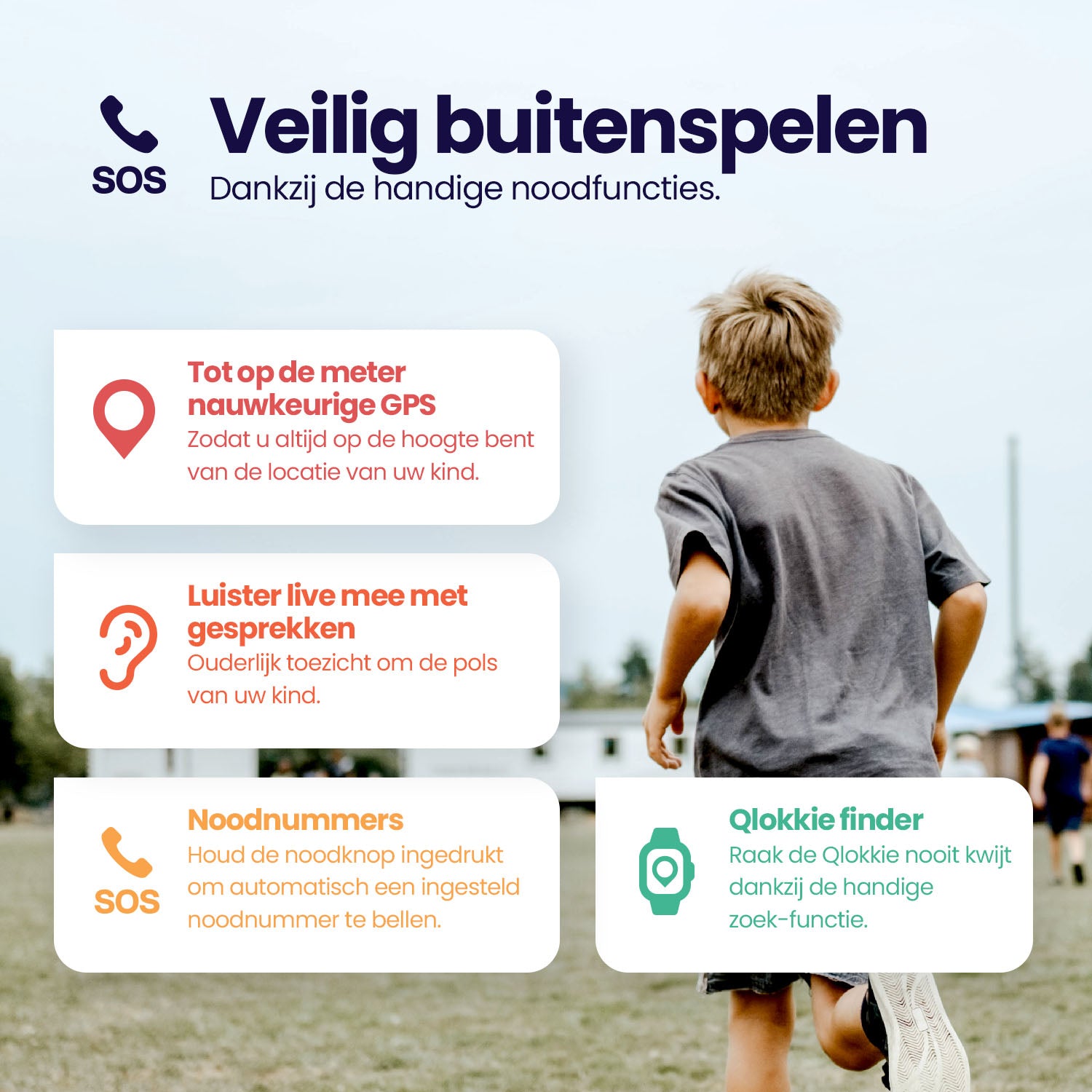 Qlokkie GPS Horloge Kind - Kiddo GO - Blauw