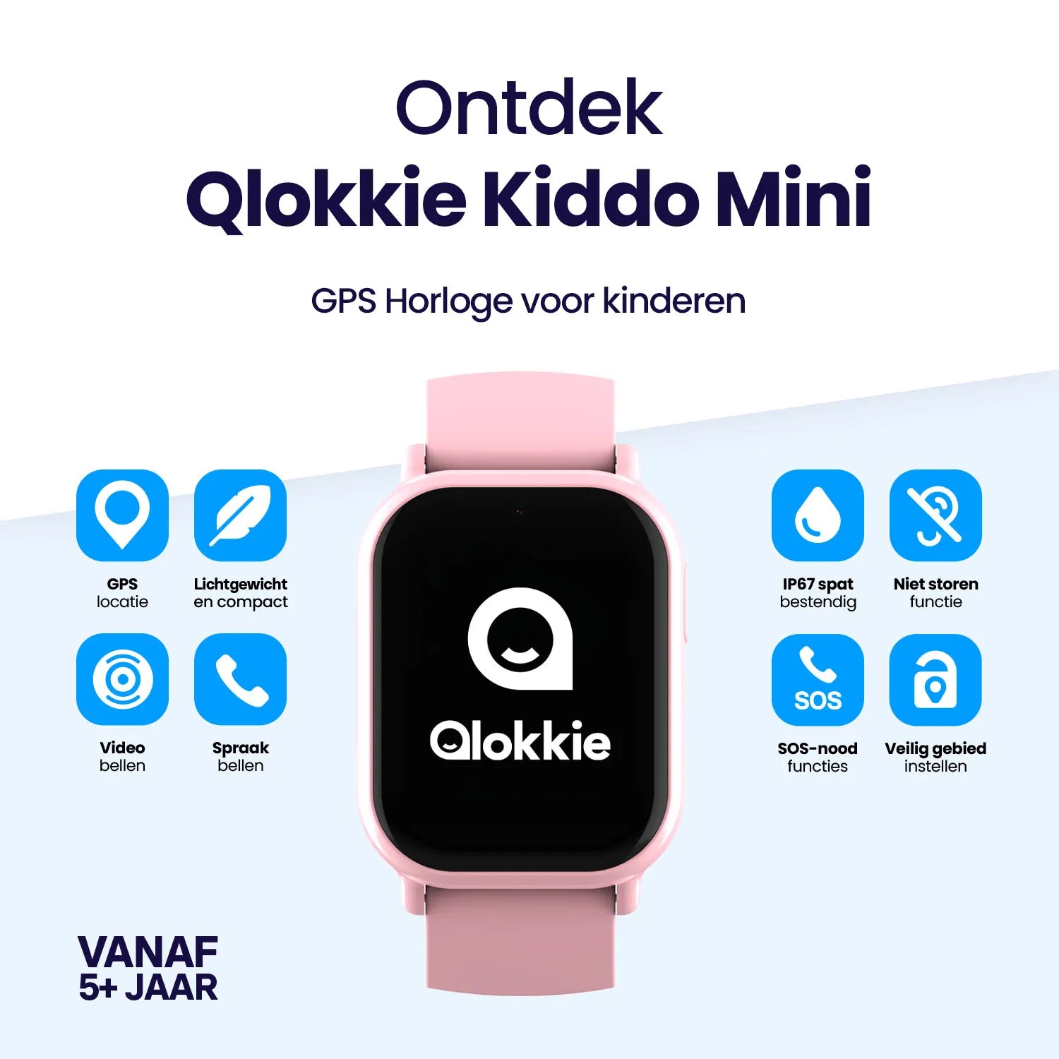 Qlokkie GPS Horloge Kind - Kiddo Mini - Roze
