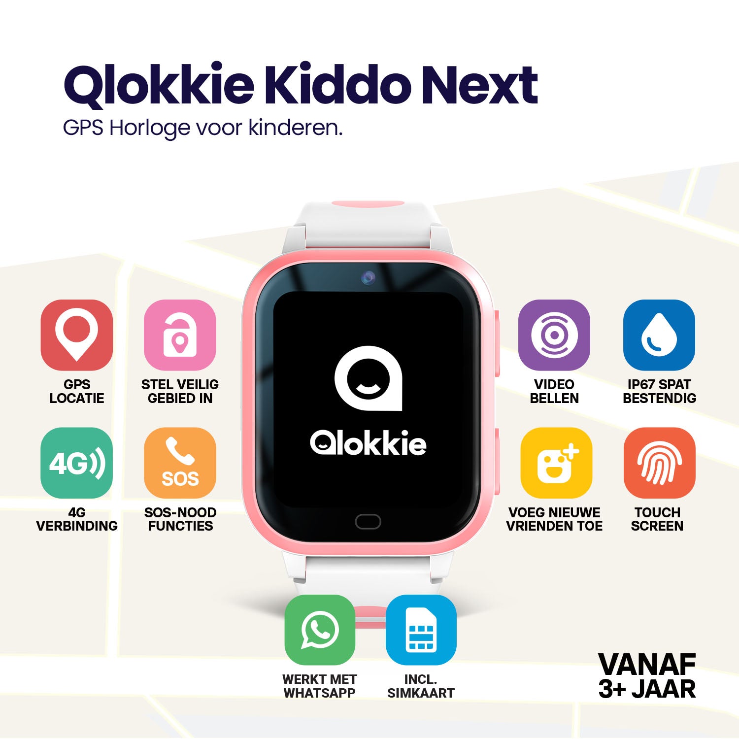 Qlokkie GPS Horloge Kind - Kiddo Next - Whatsapp - Roze