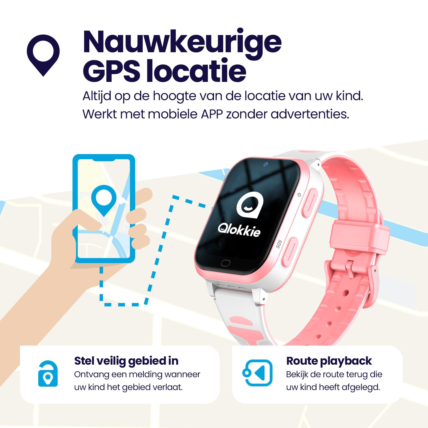 Qlokkie GPS Horloge Kind - Kiddo Next - Whatsapp - Zwart
