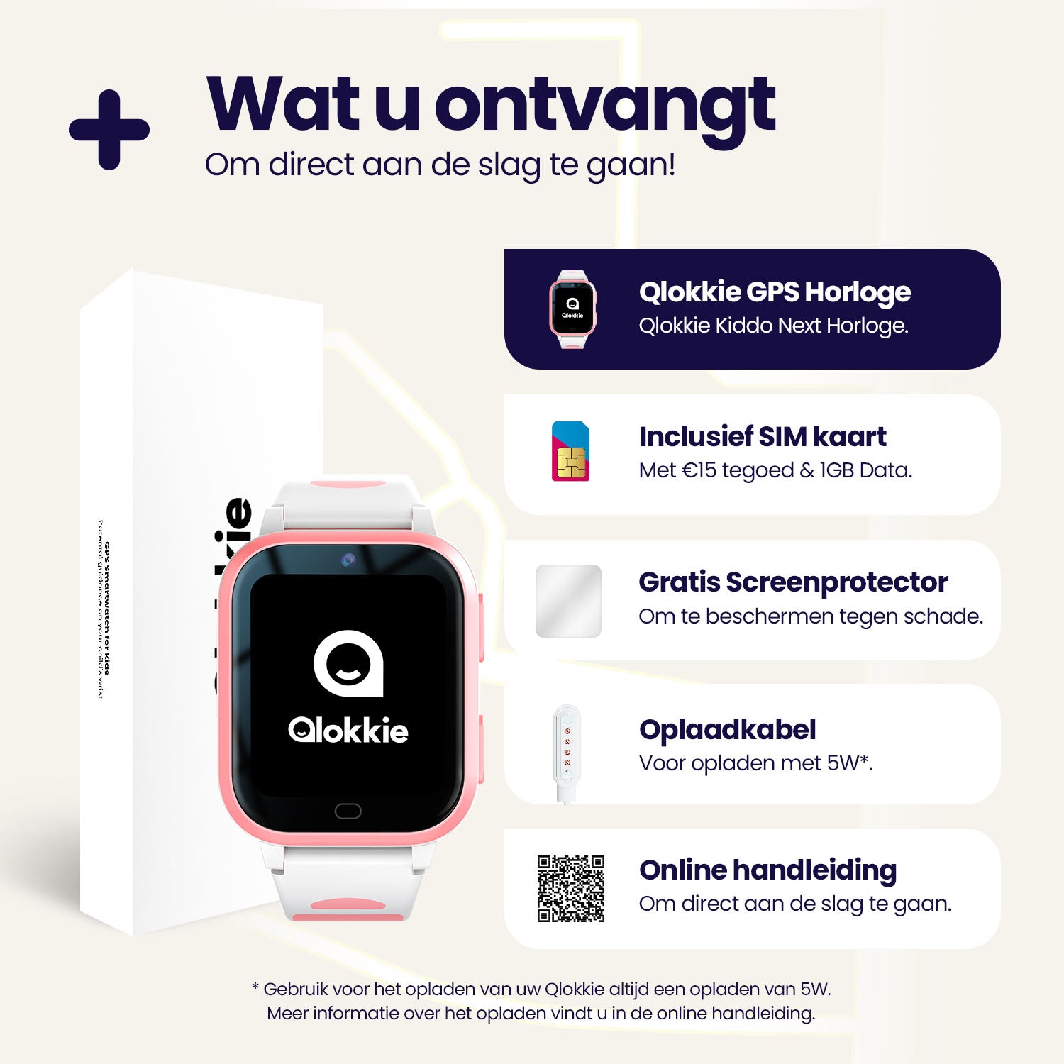Qlokkie GPS Horloge Kind - Kiddo Next - Whatsapp - Roze