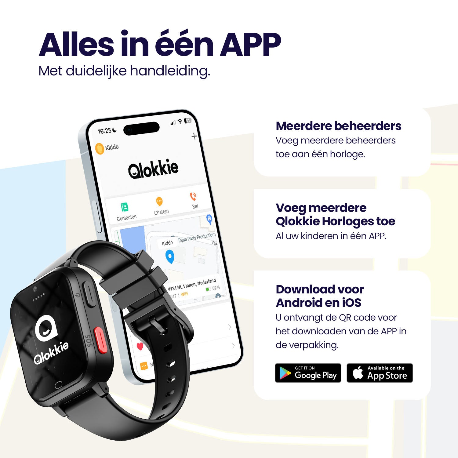 Qlokkie GPS Horloge Kind - Kiddo Next - Whatsapp - Roze