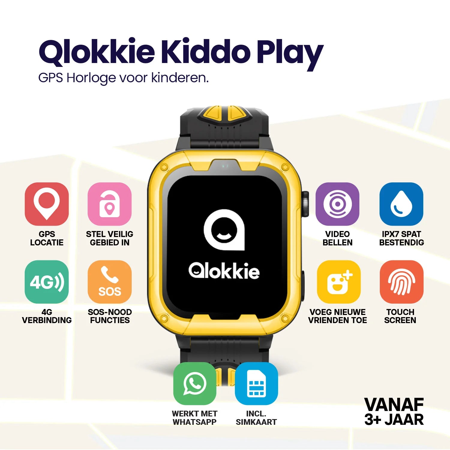 Qlokkie GPS Horloge Kind - Kiddo Play - Whatsapp - Geel