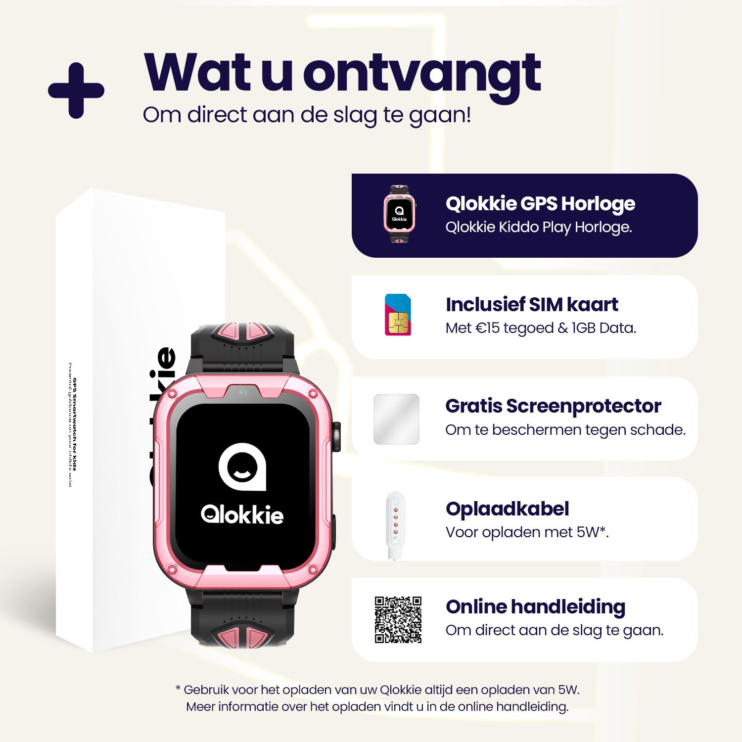 Qlokkie GPS Horloge Kind - Kiddo Play - Whatsapp - Zwart