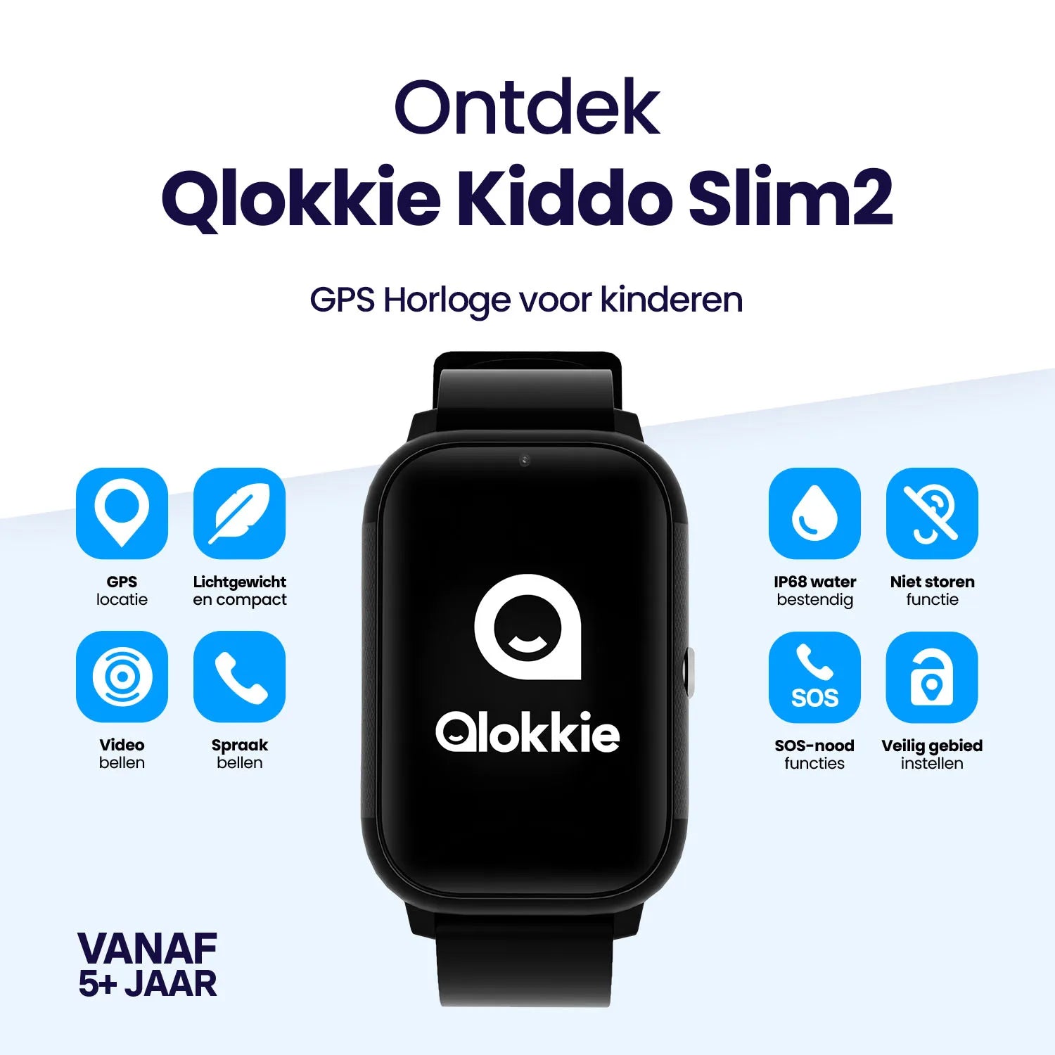 Qlokkie GPS Horloge Kind - Kiddo Slim Pro - Zwart