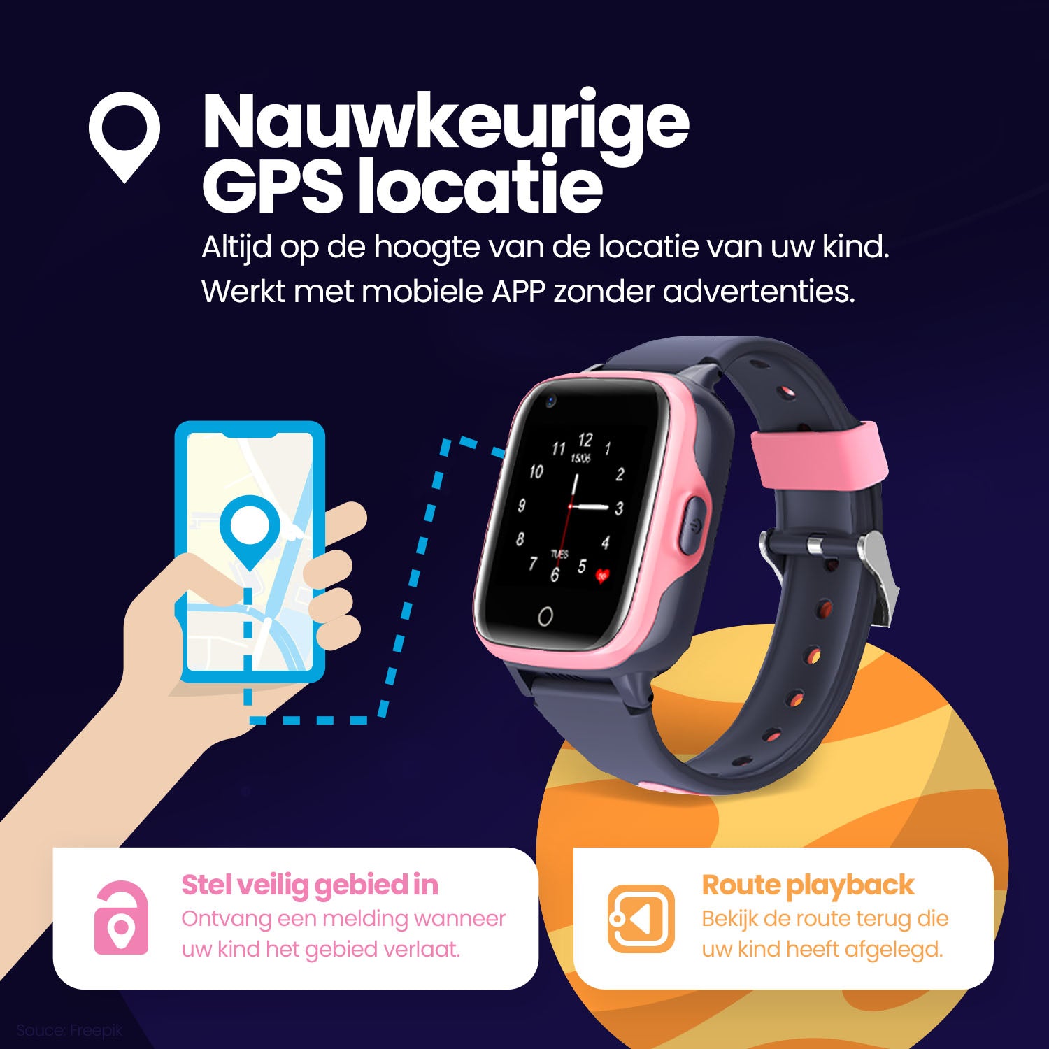 Qlokkie GPS Horloge Kind - Kiddo 15 - Zwart
