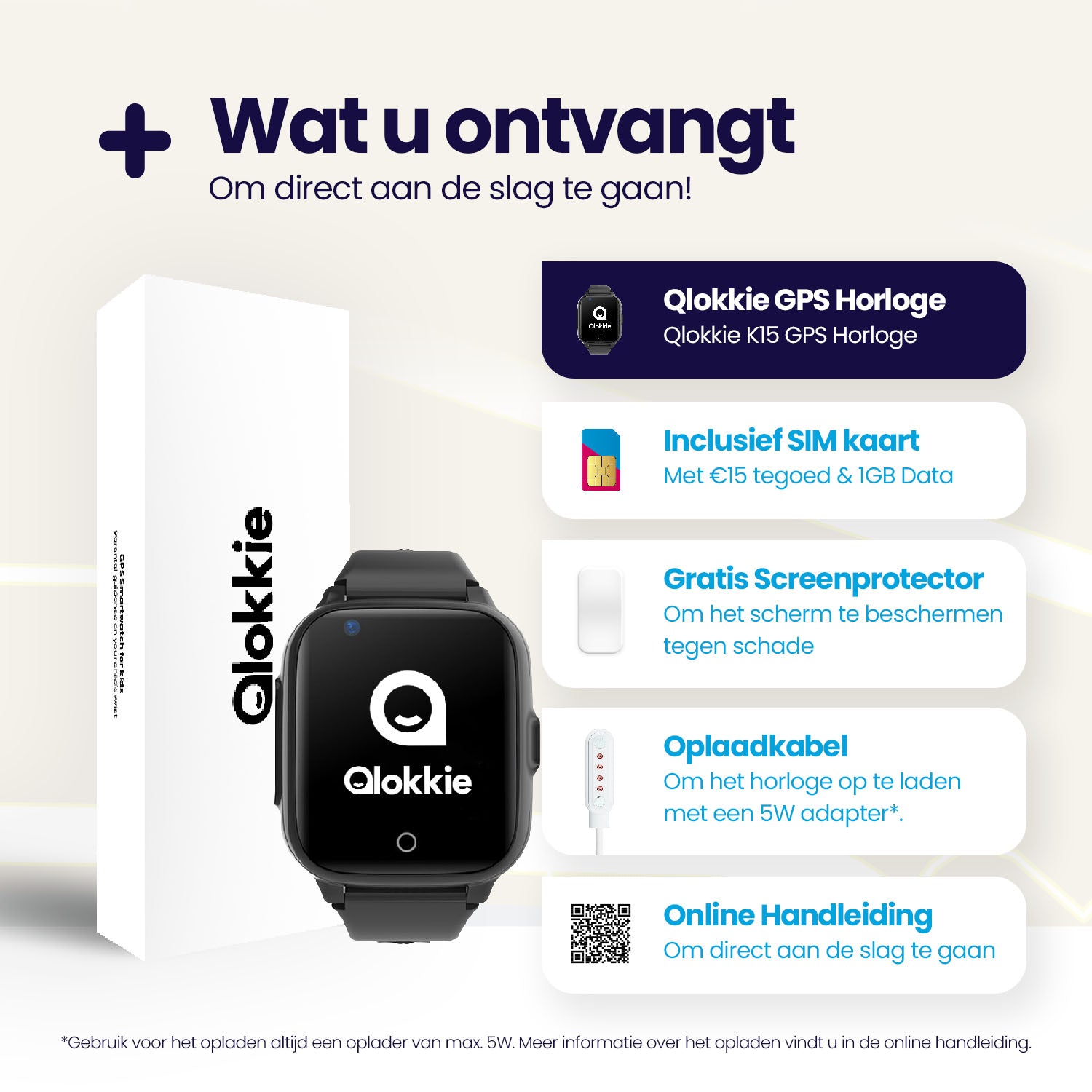 Qlokkie GPS Horloge Kind - Kiddo 15 - Zwart