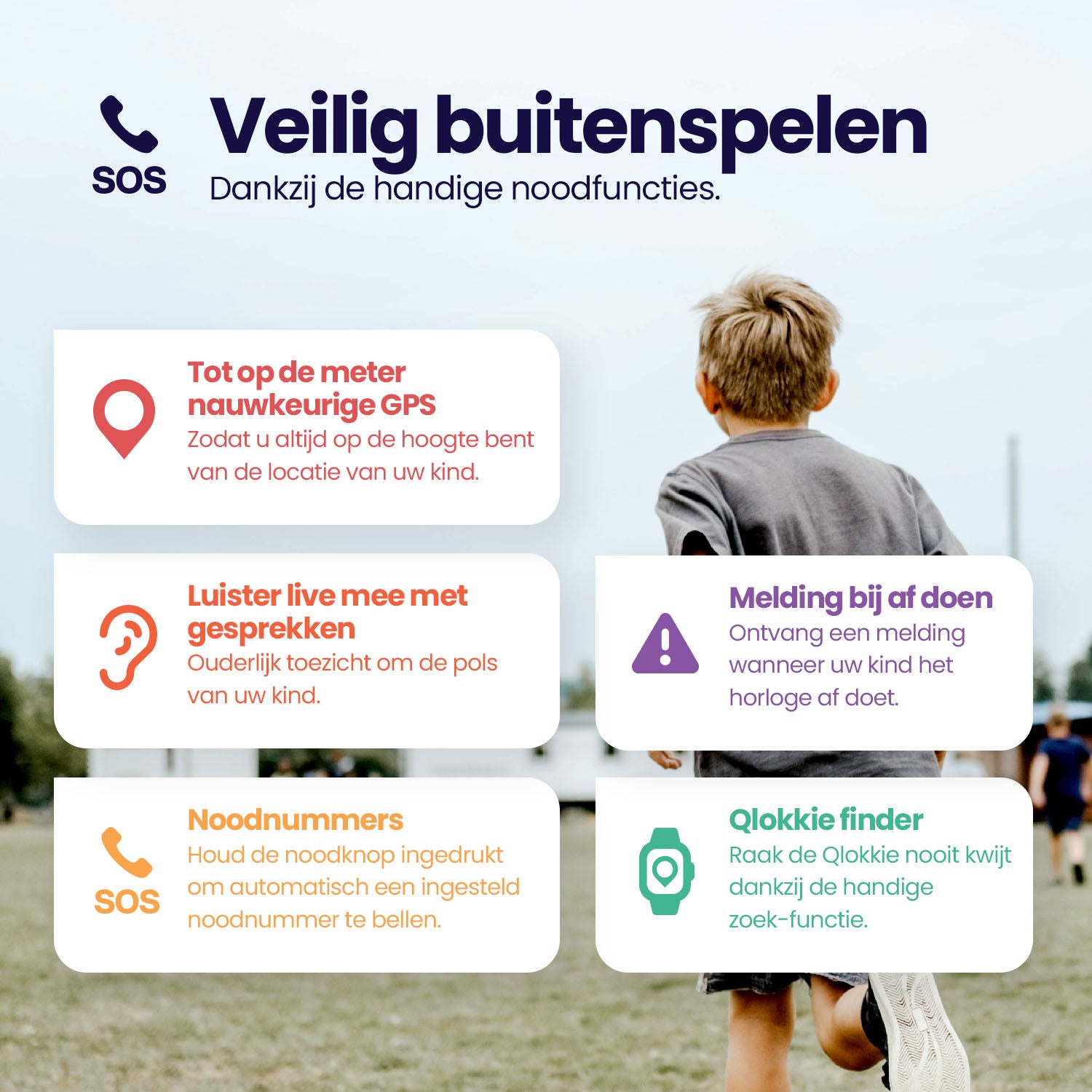 Qlokkie GPS Horloge Kind - Kiddo 15 - Zwart