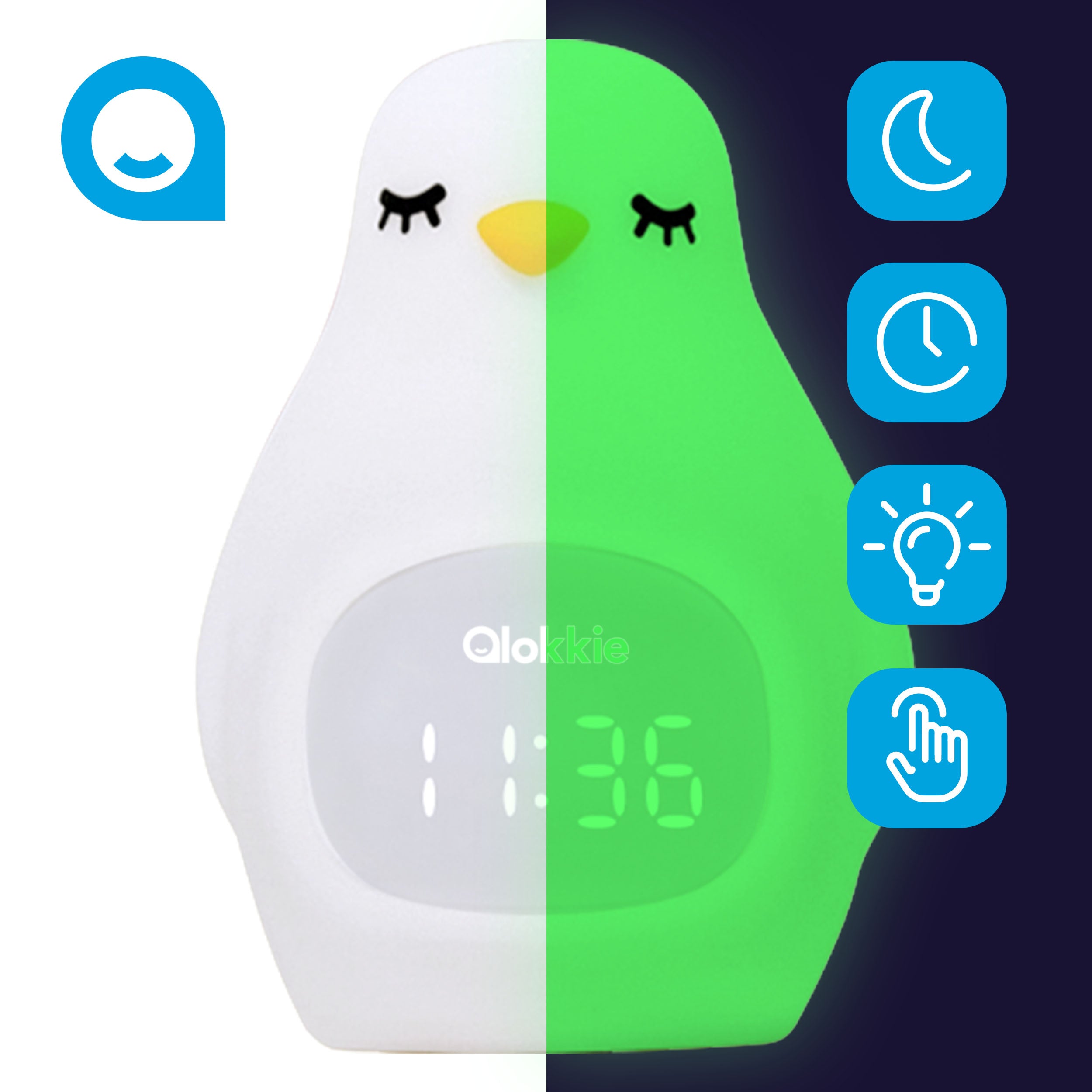 Flip de pinguïn - Slaaptrainer voor kinderen - Kinderwekker met Nachtlamp en Wekker - Wit