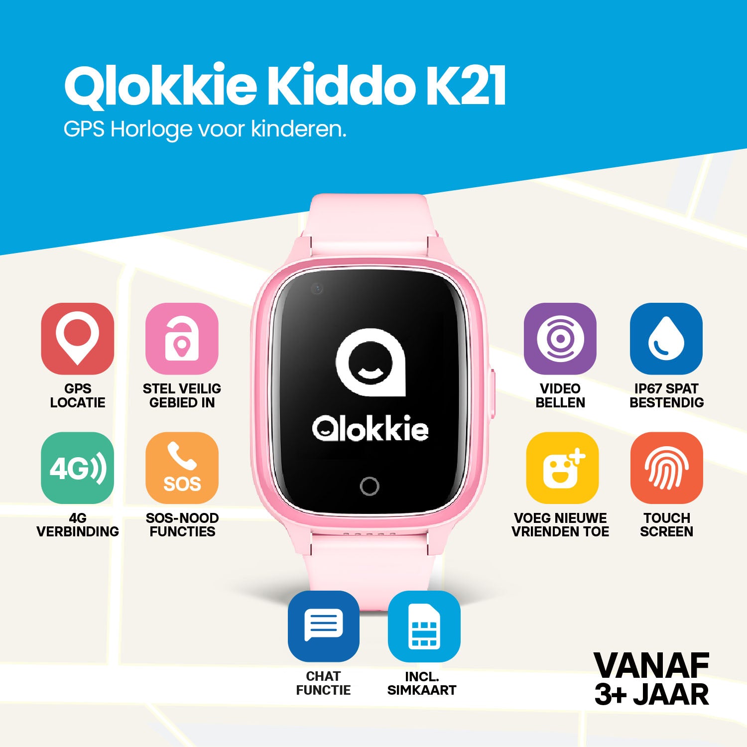 Qlokkie GPS Horloge Kind - Kiddo 21 - Roze