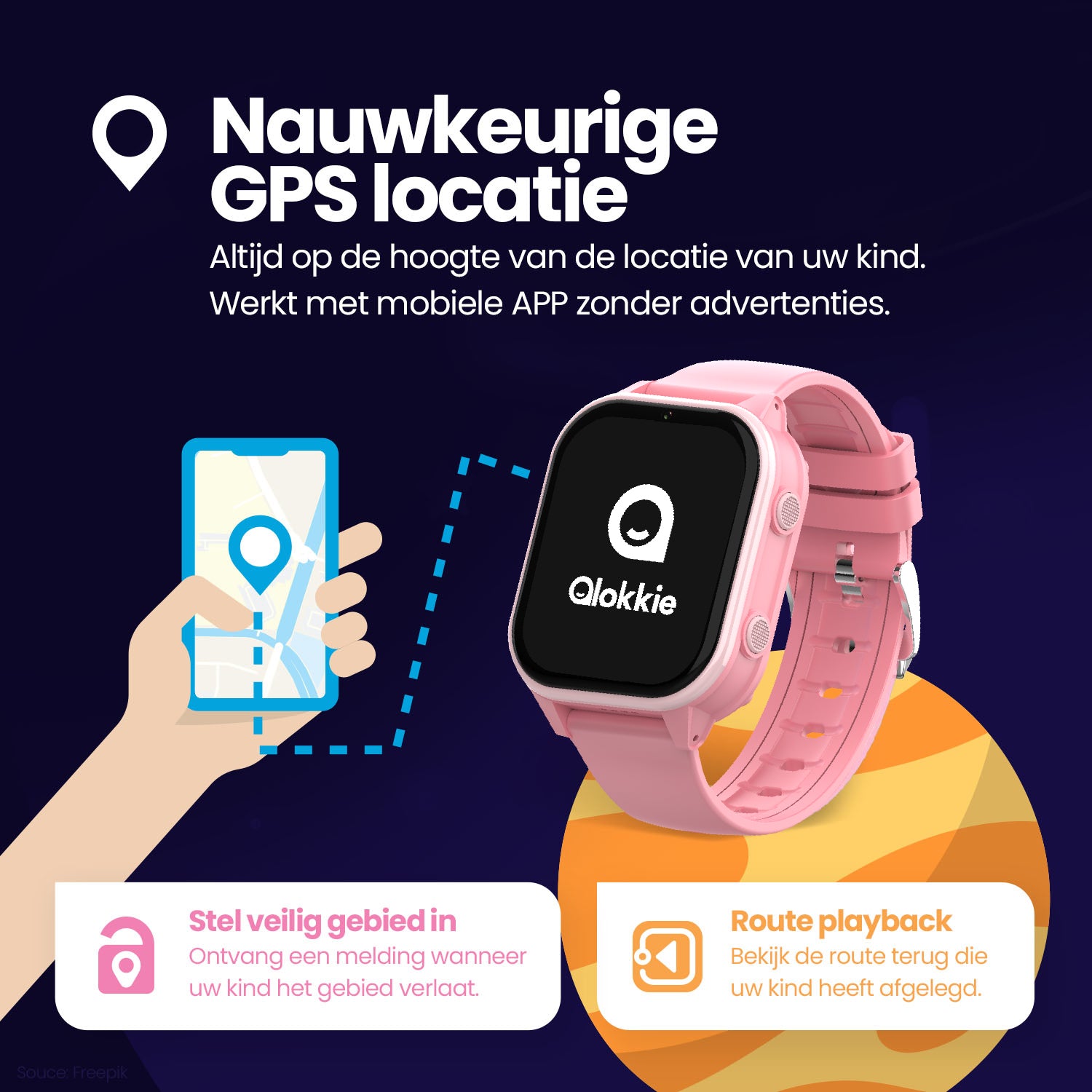 Qlokkie GPS Horloge - Kiddo 23 - Whatsapp - Zwart