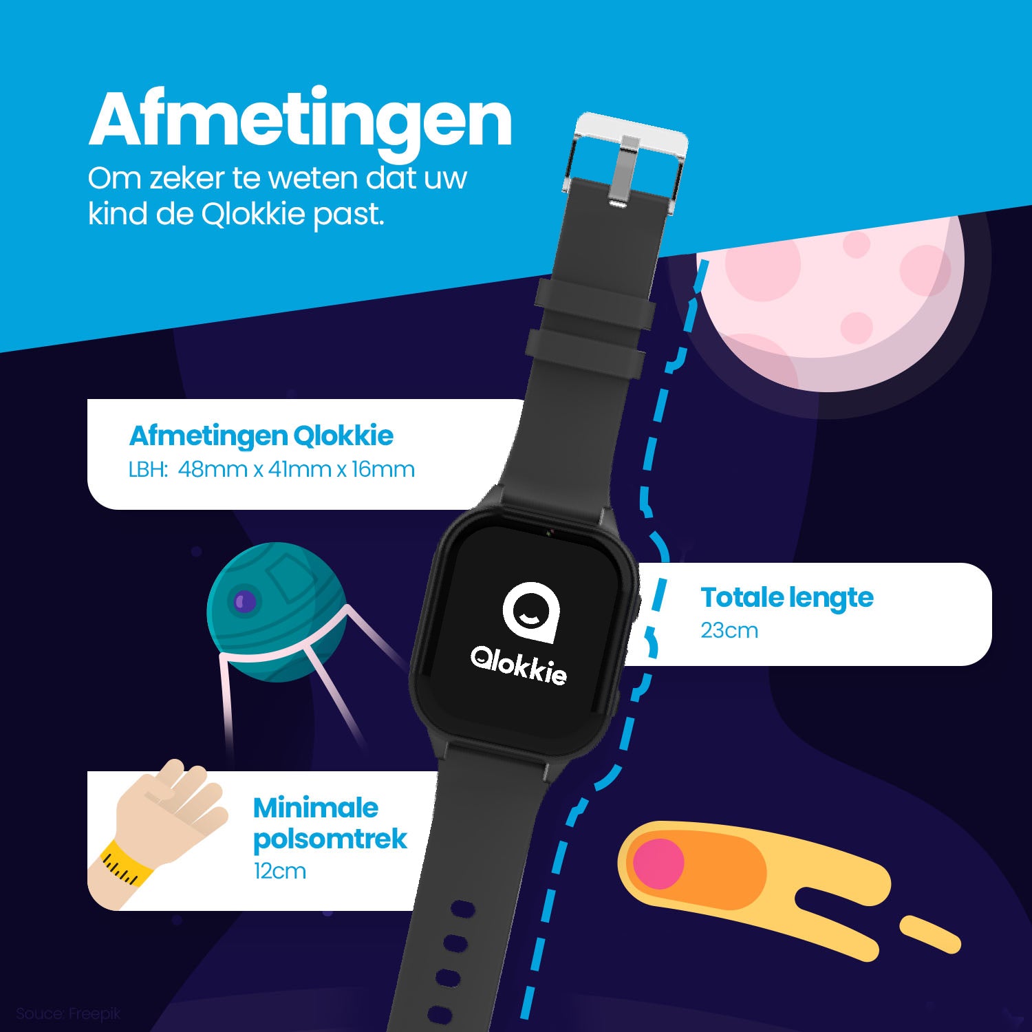 Qlokkie GPS Horloge - Kiddo 23 - Whatsapp - Zwart