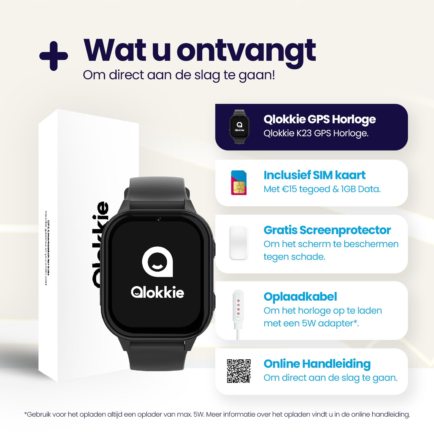Qlokkie GPS Horloge - Kiddo 23 - Whatsapp - Zwart