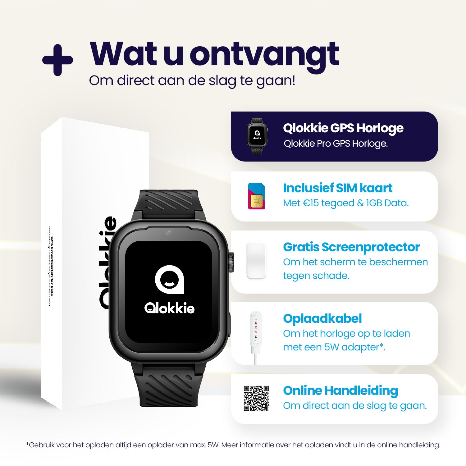 Qlokkie GPS Horloge - Kiddo Pro - Whatsapp - Zwart