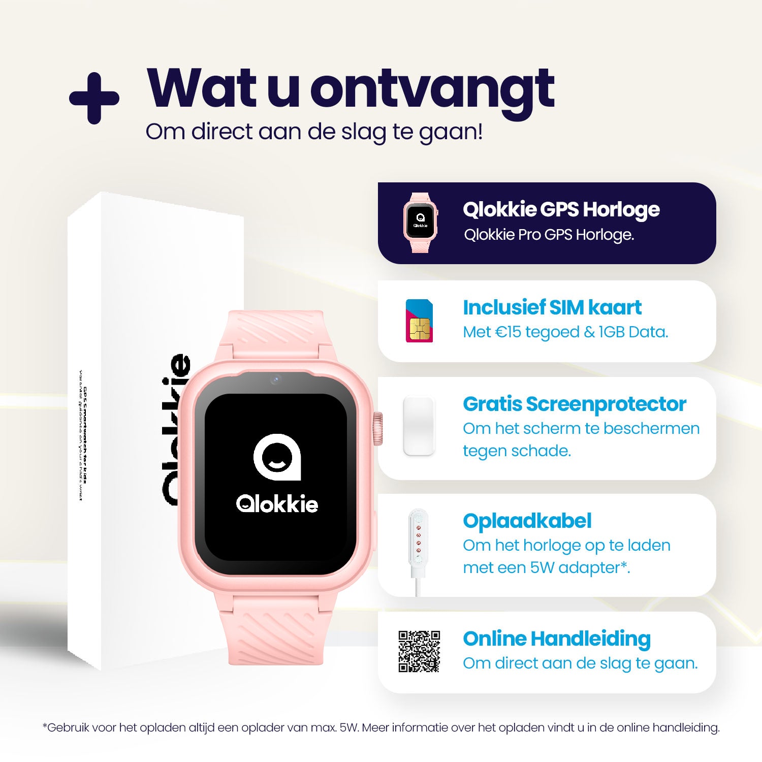 Qlokkie GPS Horloge - Kiddo Pro - Whatsapp - Roze