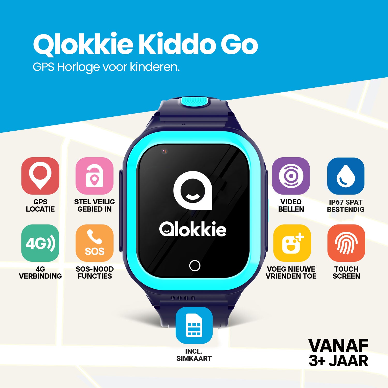 Qlokkie GPS Horloge - Kiddo GO - Blauw