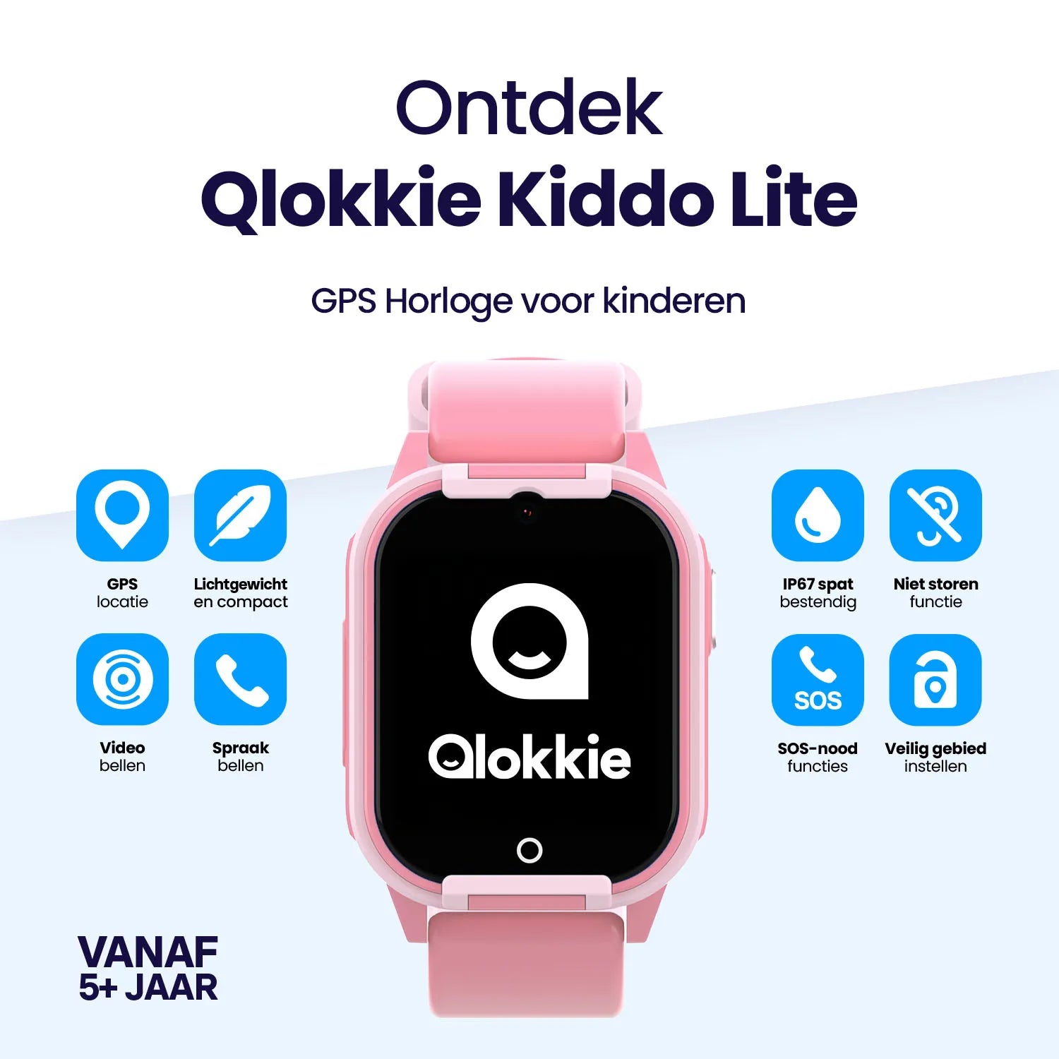 Qlokkie GPS Horloge Kind - Kiddo Lite - Roze