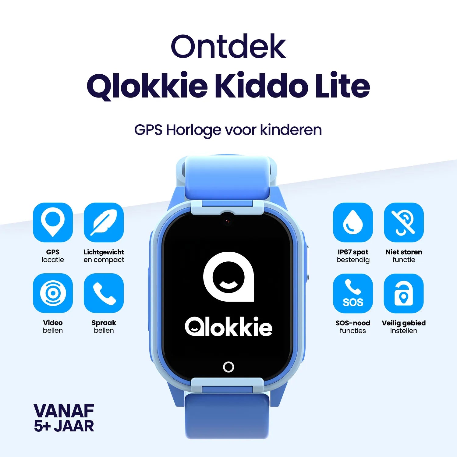 Qlokkie GPS Horloge Kind - Kiddo Lite - Blauw