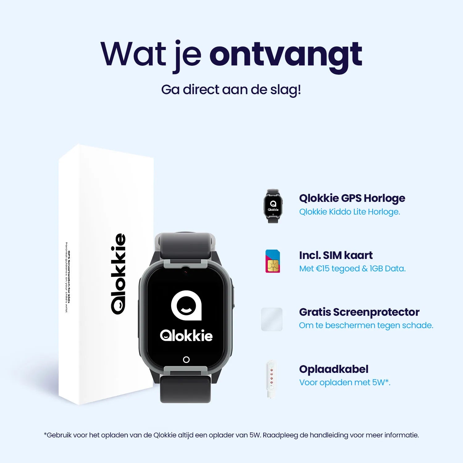 Qlokkie GPS Horloge Kind - Kiddo Lite - Zwart