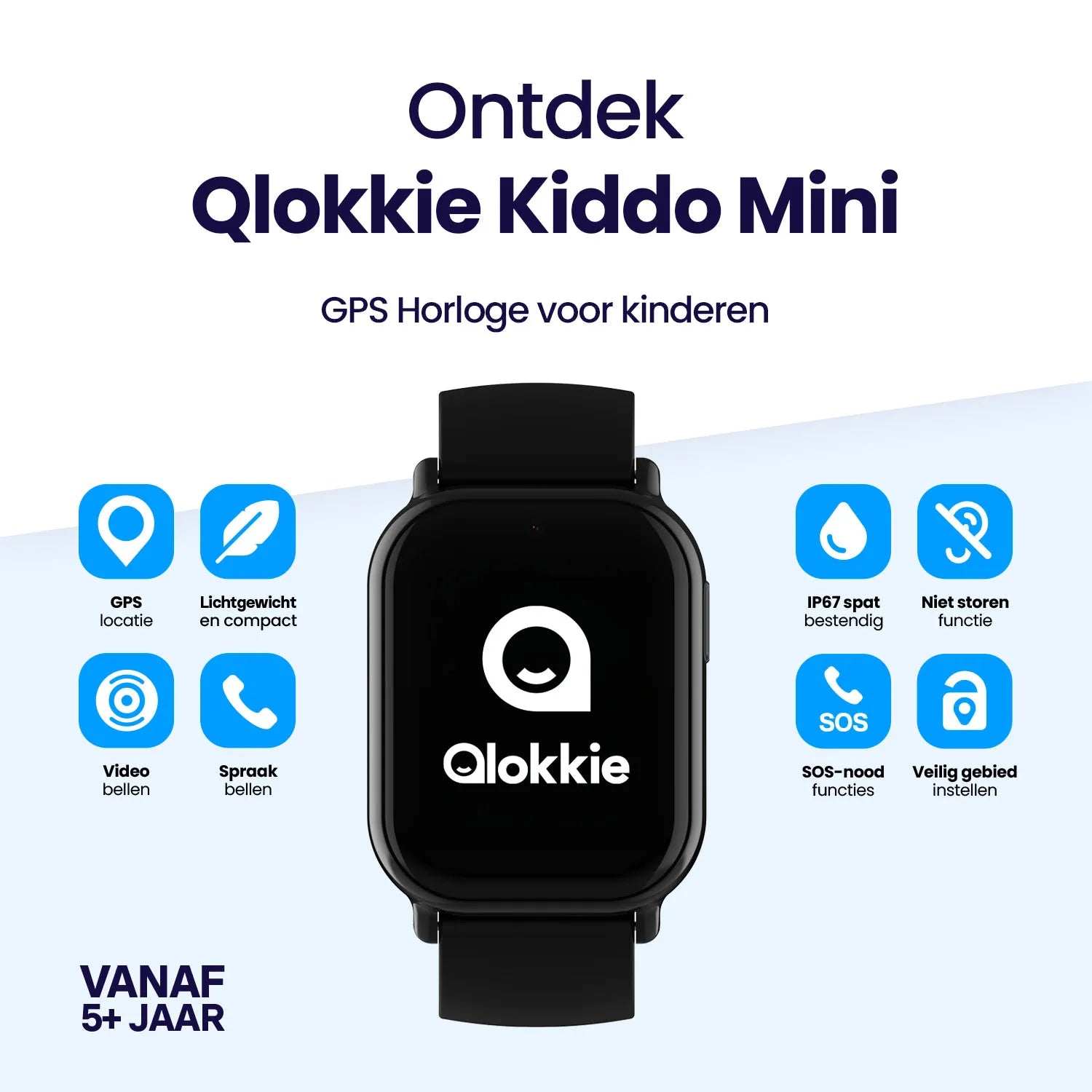 Qlokkie GPS Horloge Kind - Kiddo Mini - Zwart