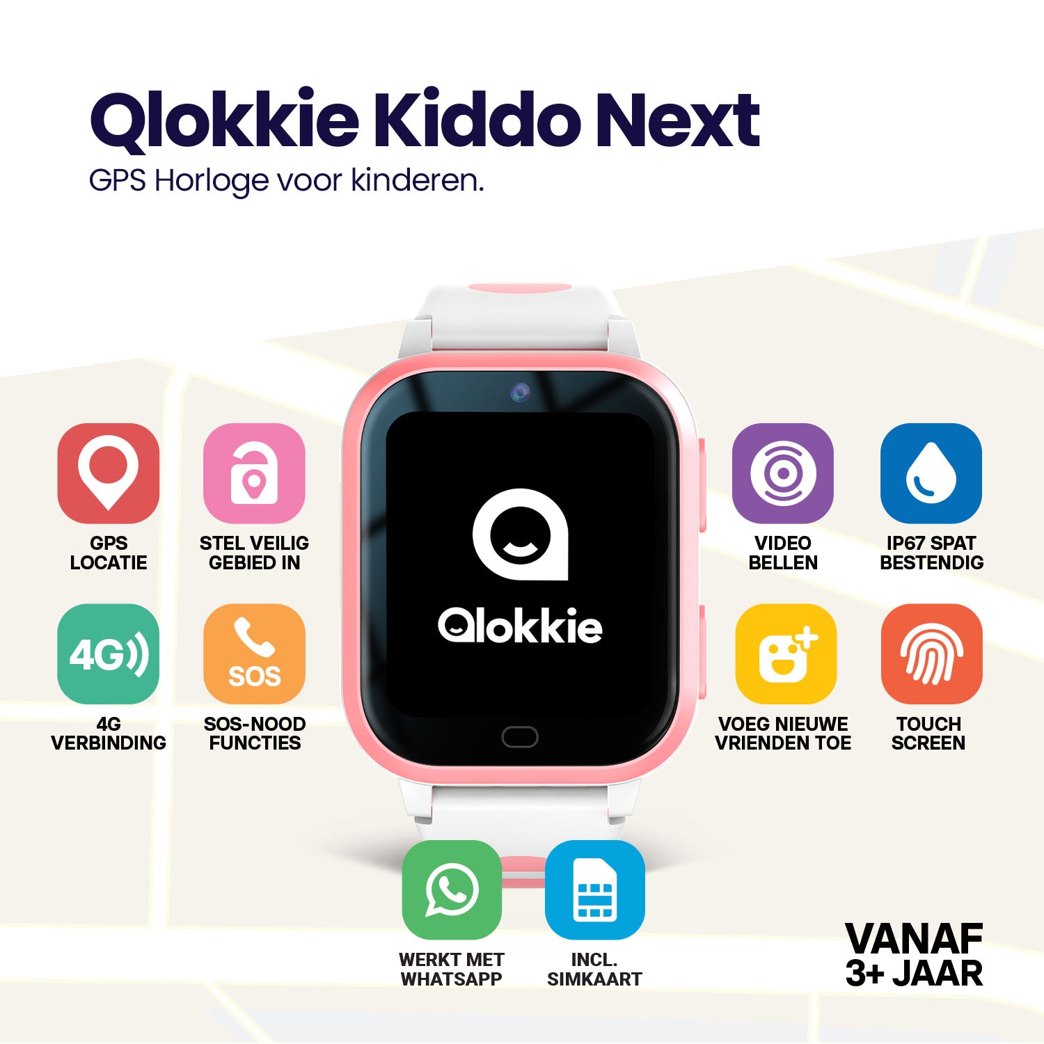 Qlokkie GPS Horloge - Kiddo Next - Whatsapp - Roze