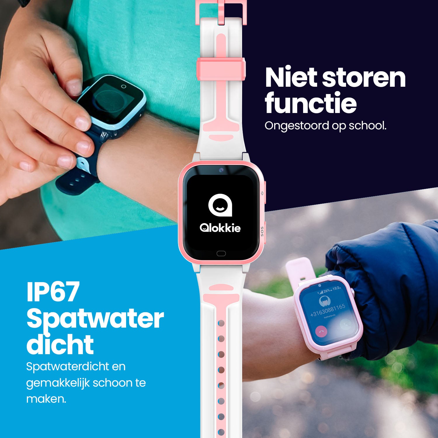 Qlokkie GPS Horloge Kind - Kiddo Next - Whatsapp - Zwart