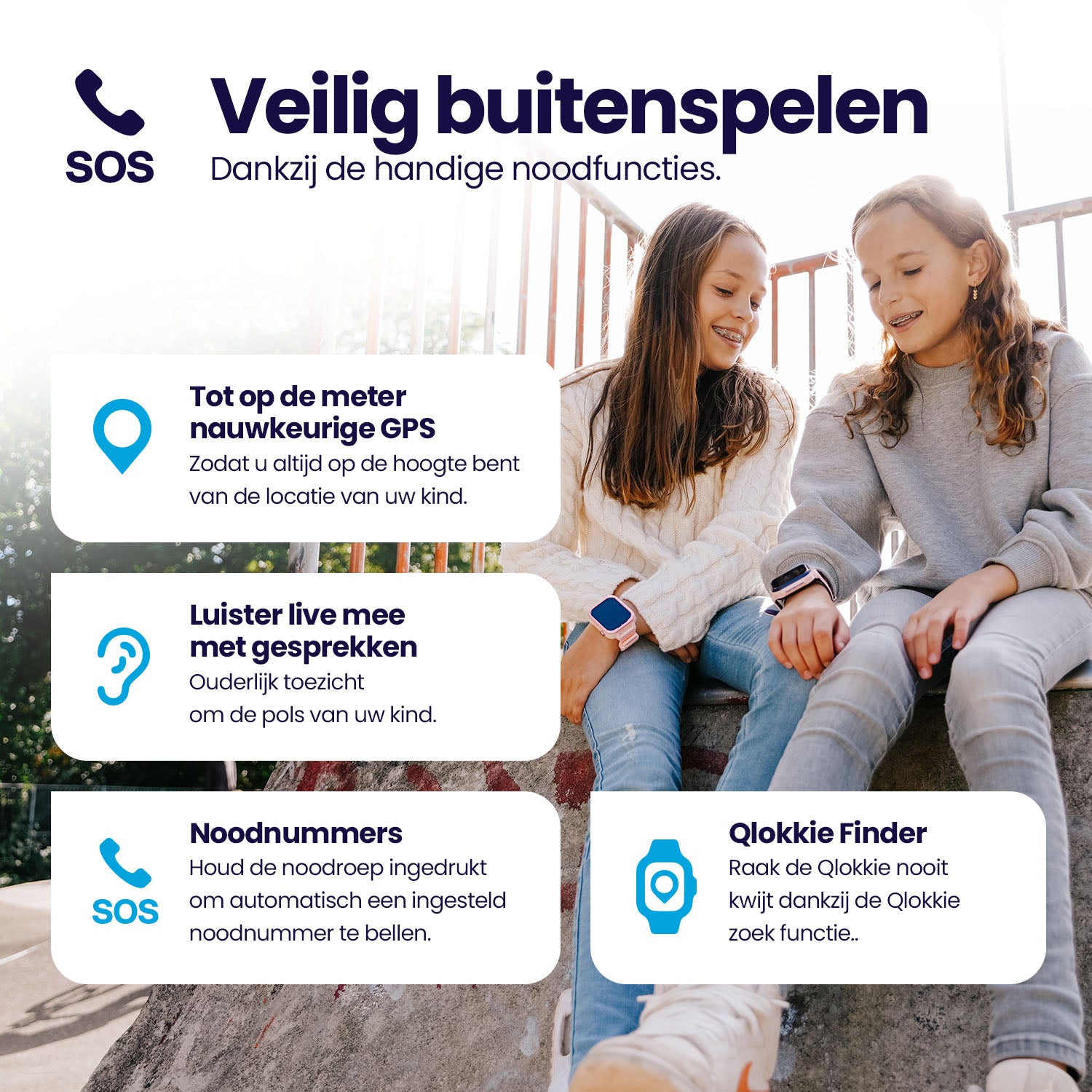 Qlokkie GPS Horloge Kind - Kiddo Next - Whatsapp - Zwart