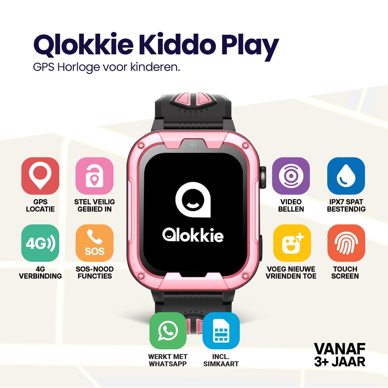 Qlokkie GPS Horloge - Kiddo Play - Whatsapp - Roze