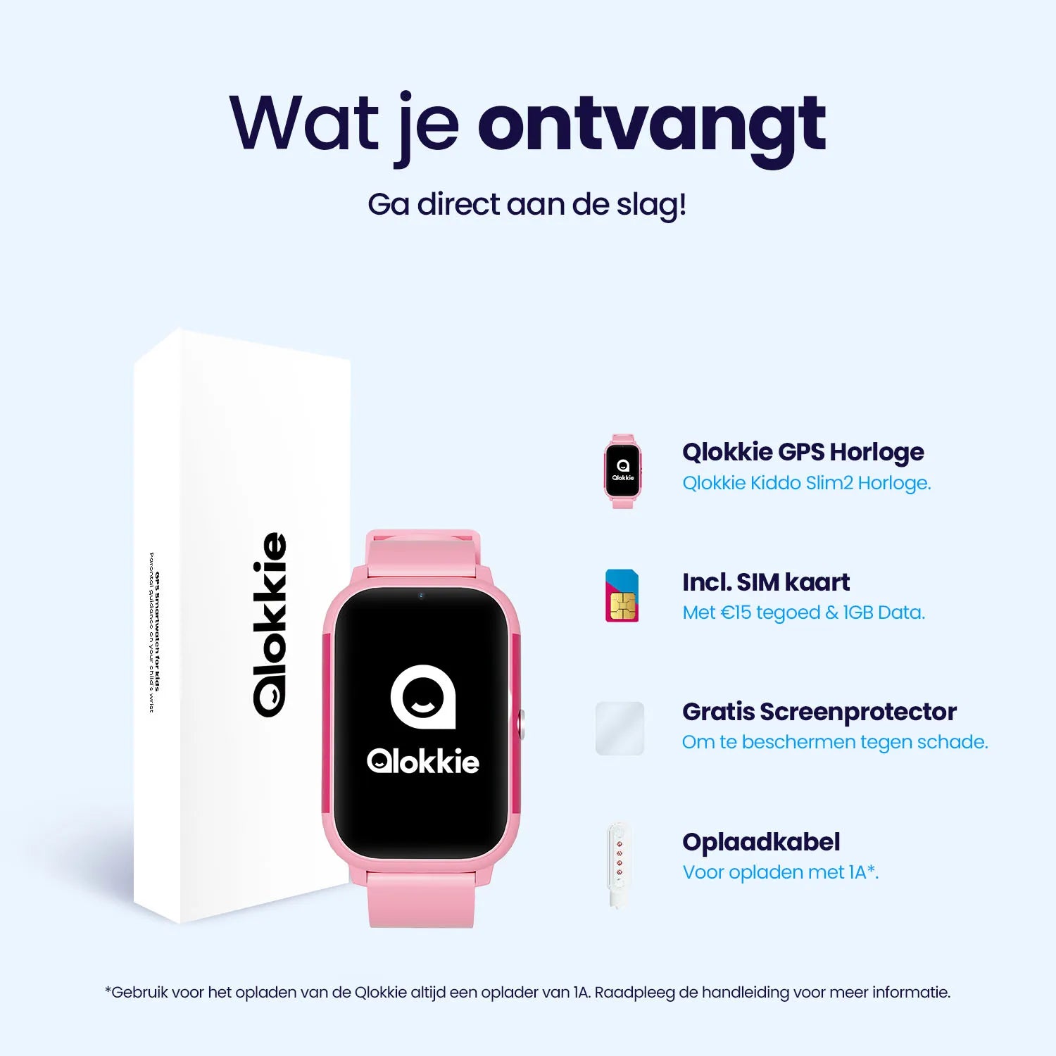 Qlokkie GPS Horloge Kind - Kiddo Slim Pro - Roze