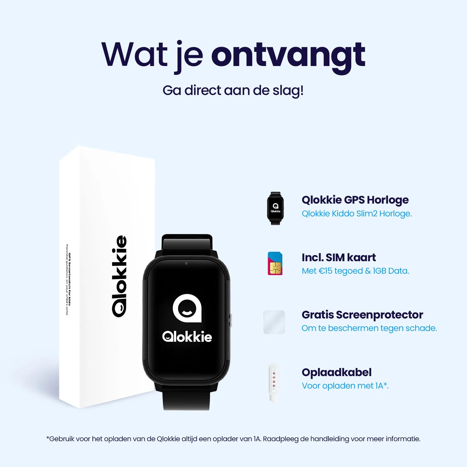 Qlokkie GPS Horloge Kind - Kiddo Slim Pro - Zwart