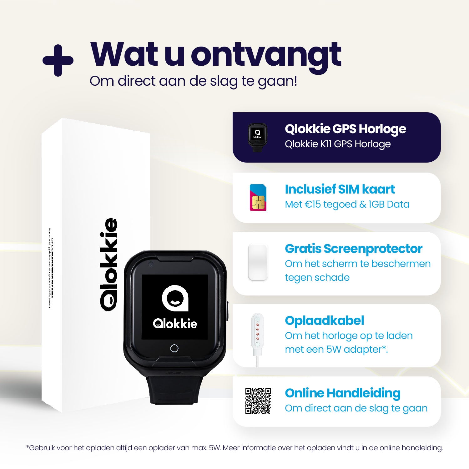 Qlokkie GPS Horloge Kind - Kiddo 11 - Zwart