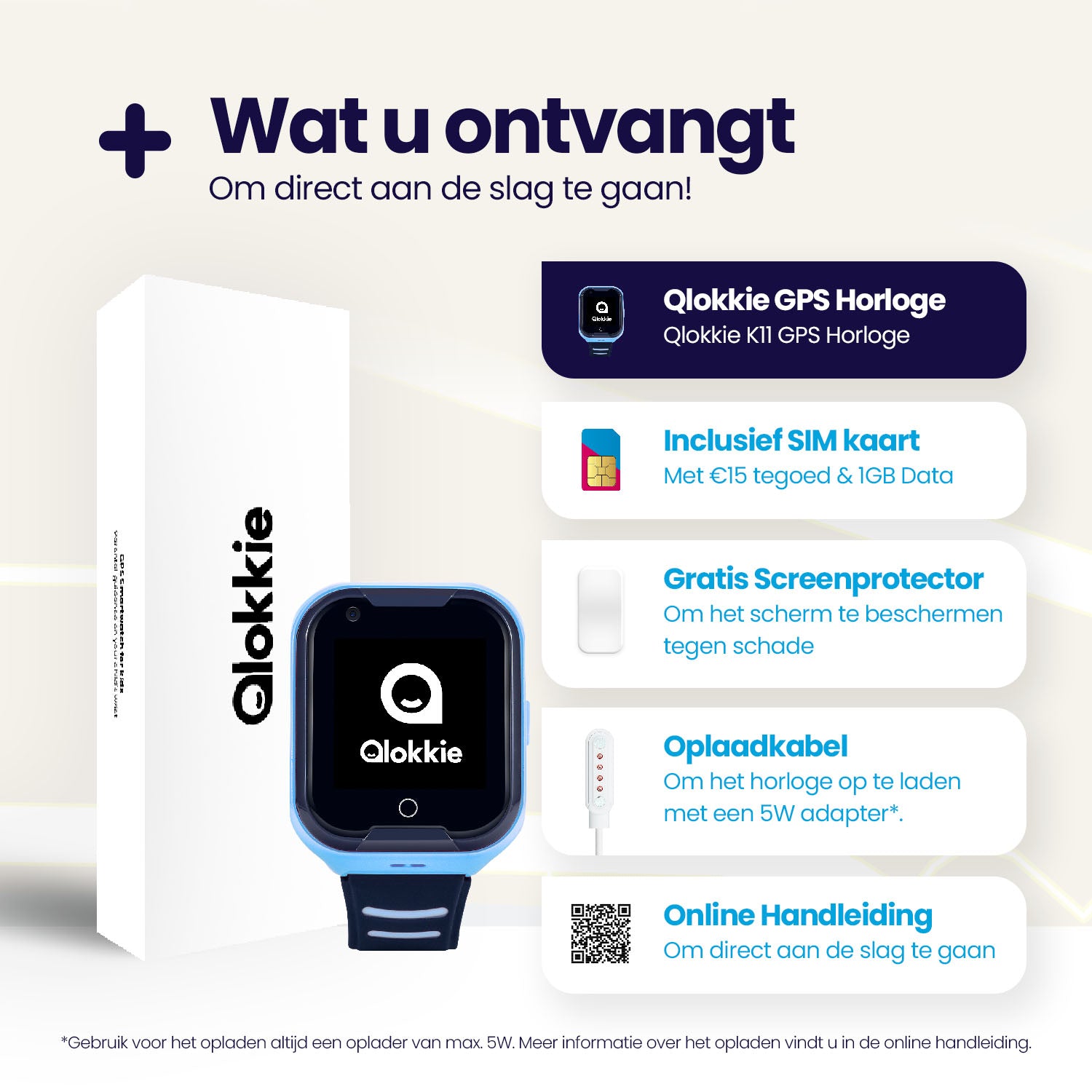 Qlokkie GPS Horloge Kind - Kiddo 11 - Blauw