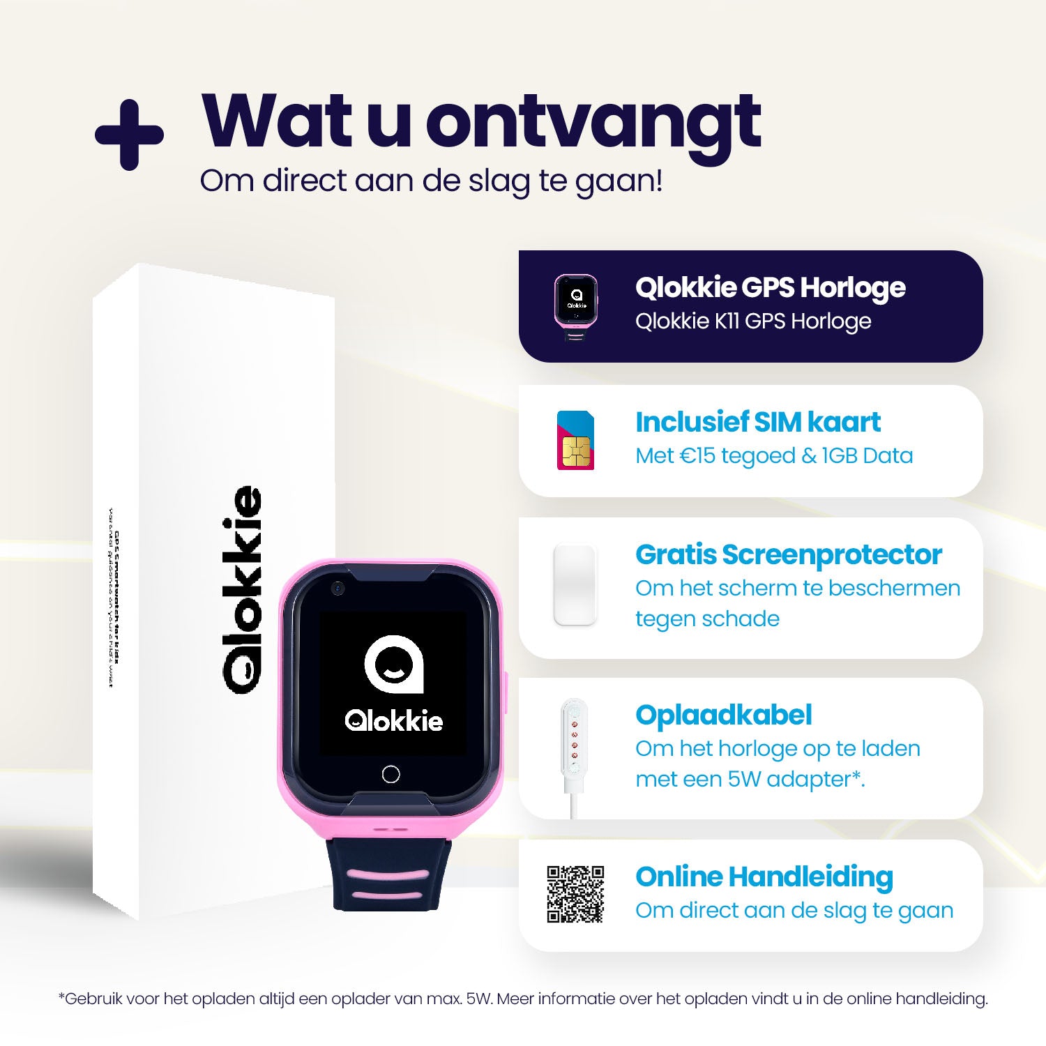 Qlokkie GPS Horloge Kind - Kiddo 11 - Roze