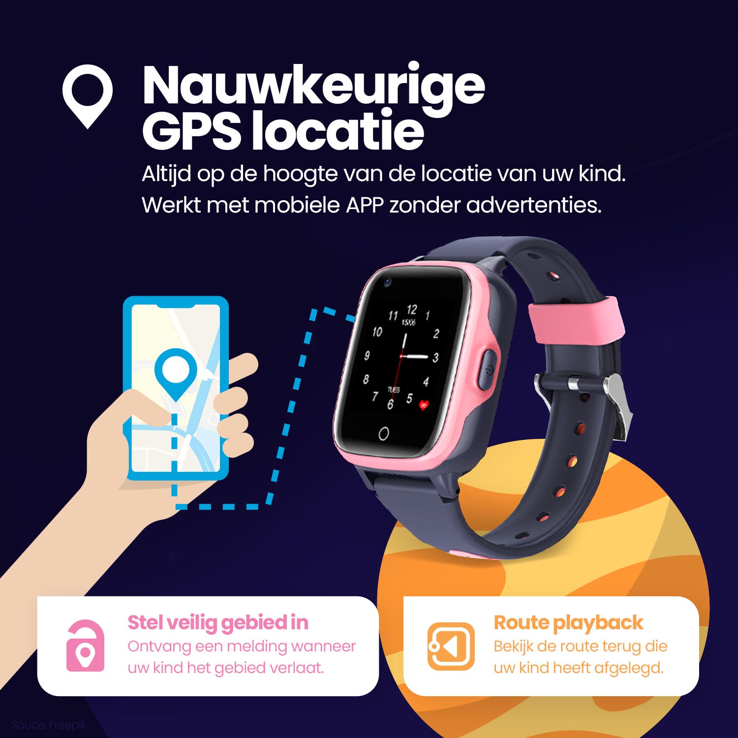 Qlokkie GPS Horloge - Kiddo 15 - Zwart