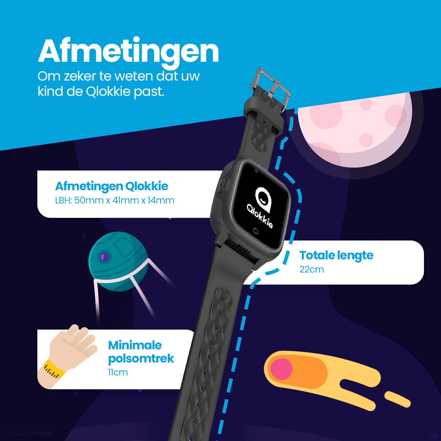 Qlokkie GPS Horloge Kind - Kiddo 15 - Zwart
