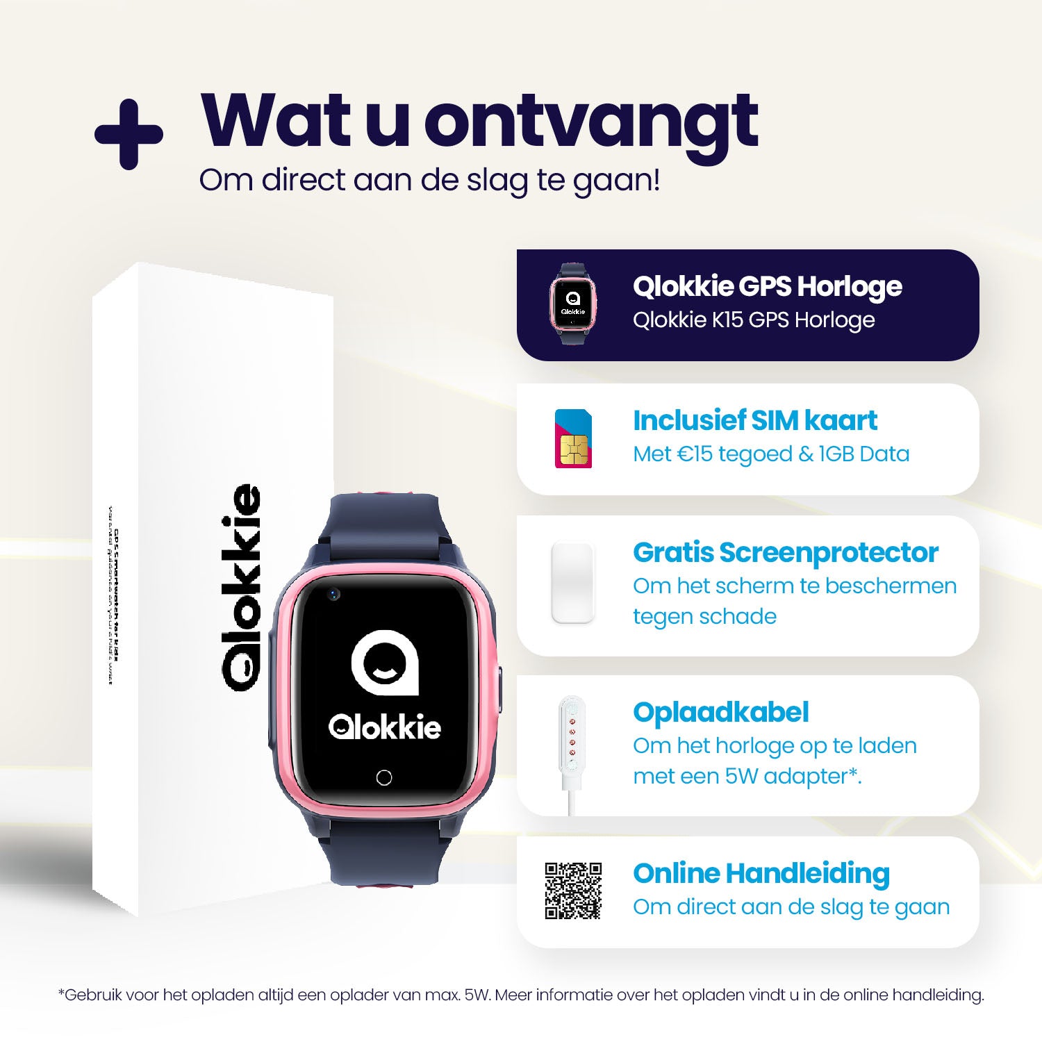 Qlokkie GPS Horloge Kind - Kiddo 15 - Roze