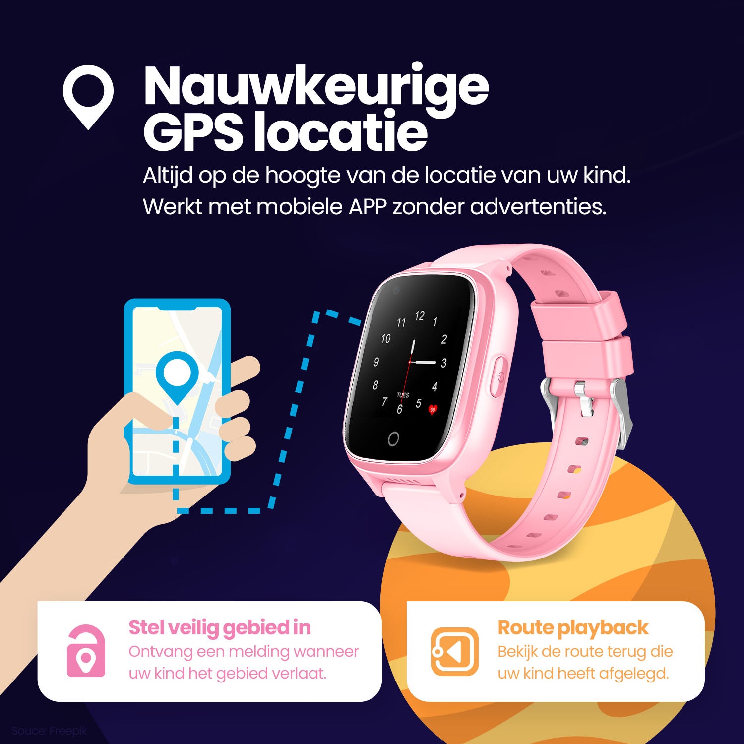 Qlokkie GPS Horloge Kind - Kiddo 21 - Roze