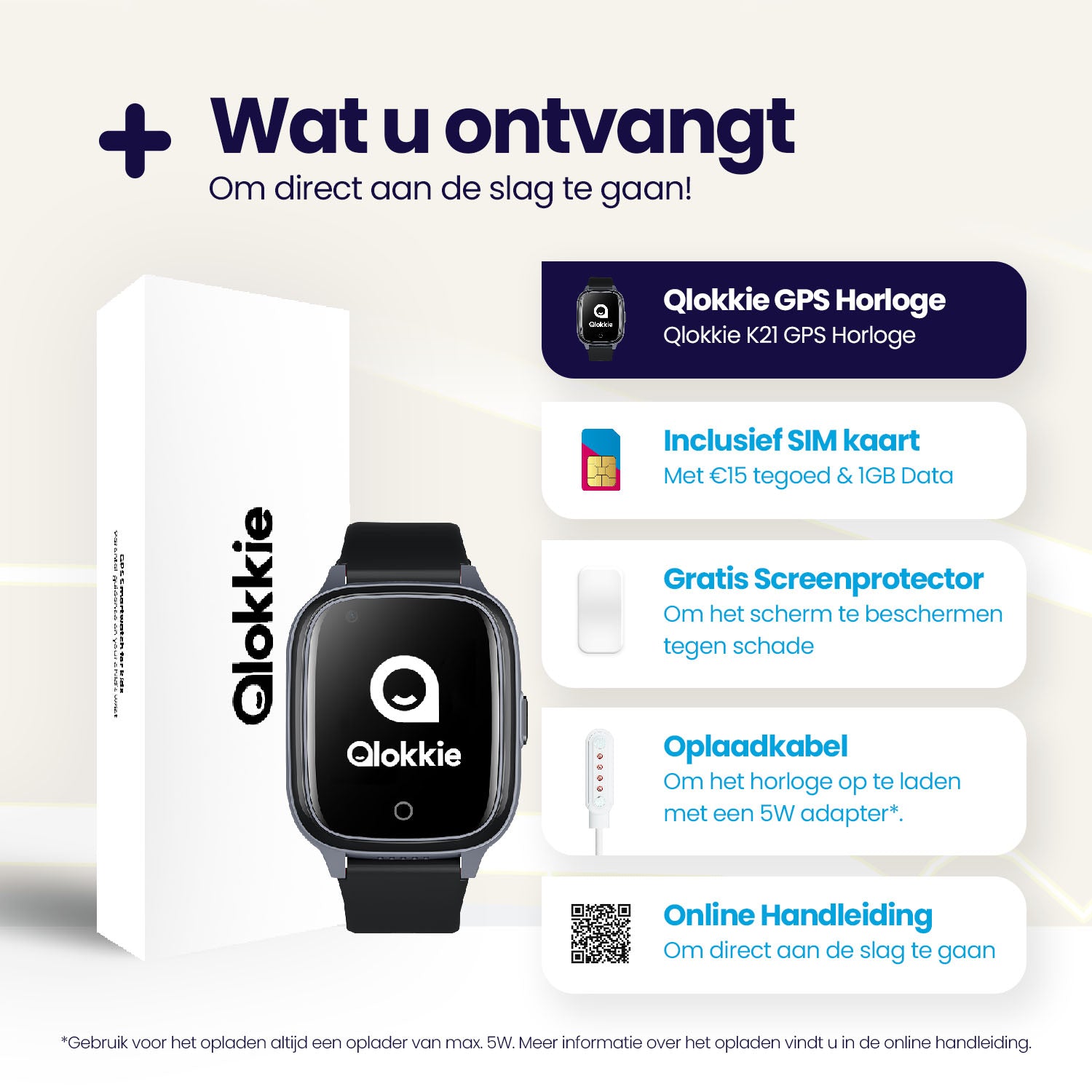 Qlokkie GPS Horloge Kind - Kiddo 21 - Zwart