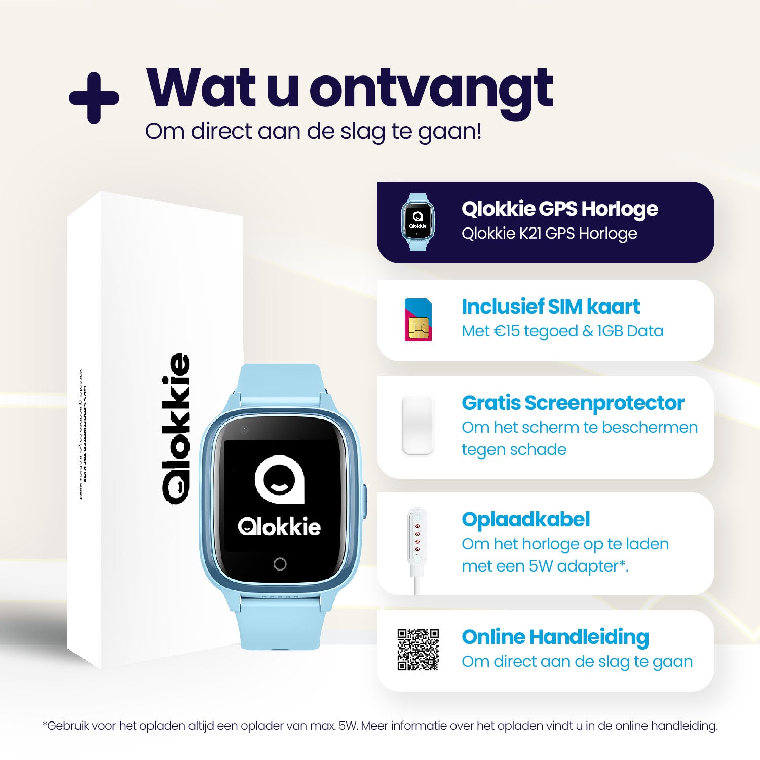 Qlokkie GPS Horloge Kind - Kiddo 21 - Blauw