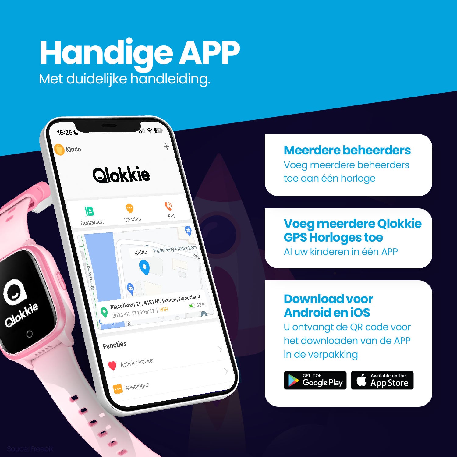 Qlokkie Kiddo 21 - Montre GPS enfant - Tracker GPS - Appels vidéo -  Fonction de chat 